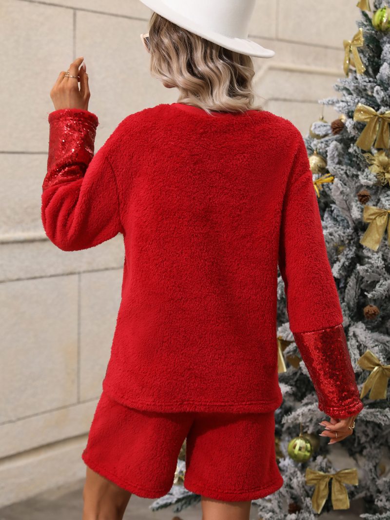 Women's Sequin Stitching Plush Christmas Two-Piece Set - Image 2
