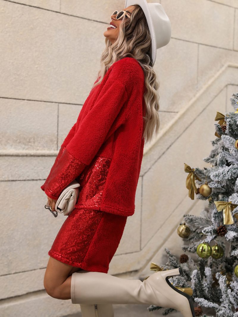 Women's Sequin Stitching Plush Christmas Two-Piece Set - Image 4