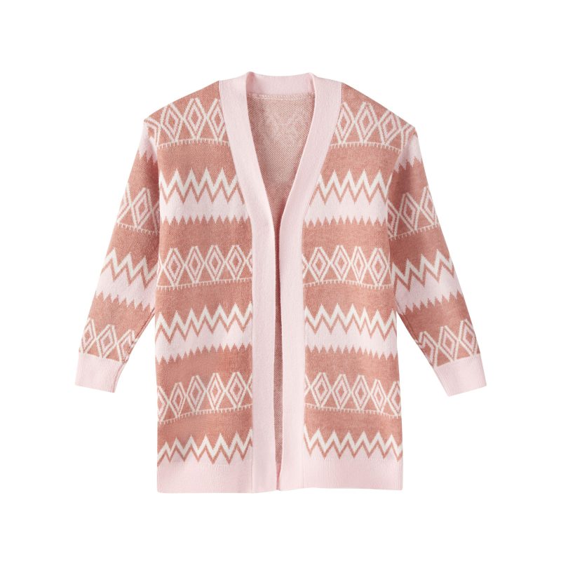 Rhombic Mid-Length Knitted Cardigan - Image 4