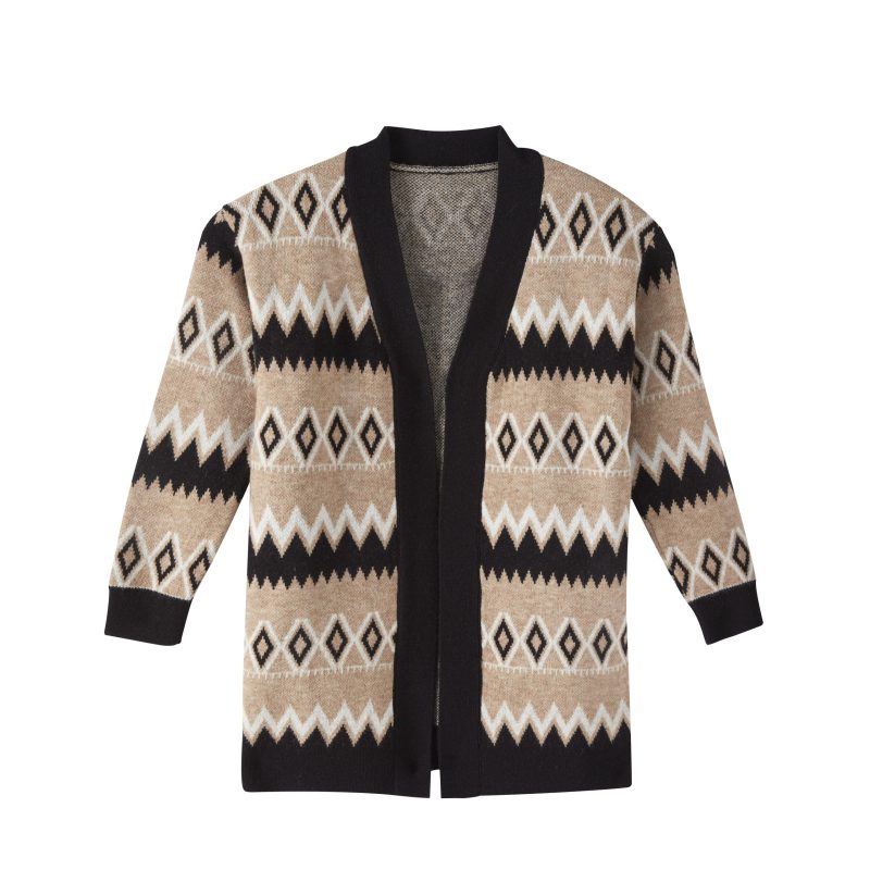 Rhombic Mid-Length Knitted Cardigan - Image 5