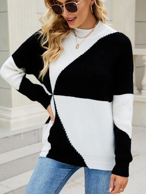 Contrast Patchwork Round Neck Knitwear