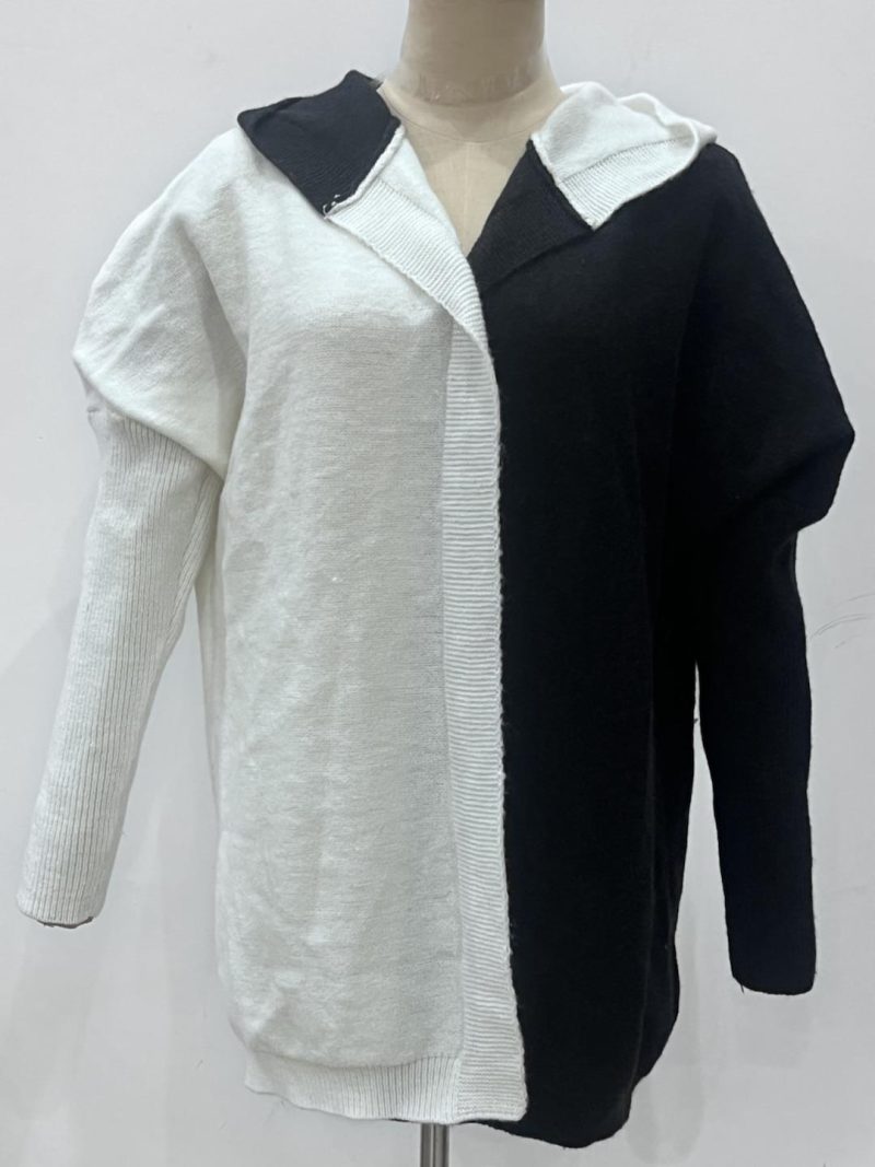 Hooded Color Stitch Mid-Length Cardigan - Image 4