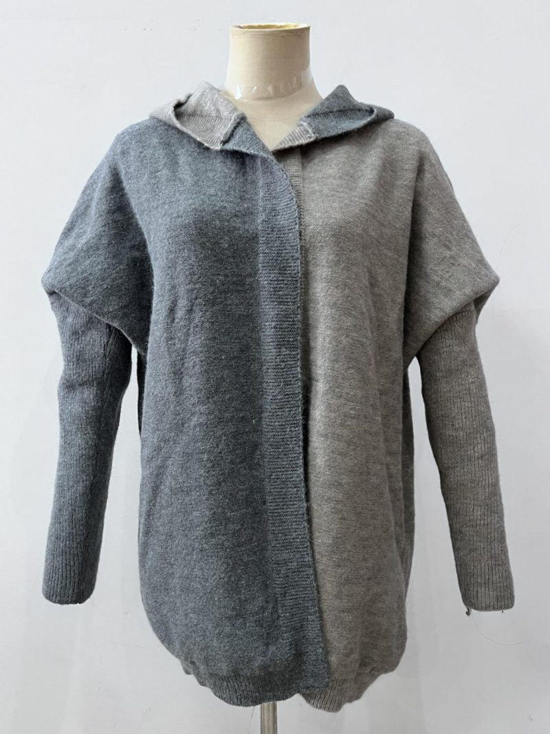 Hooded Color Stitch Mid-Length Cardigan - Image 6