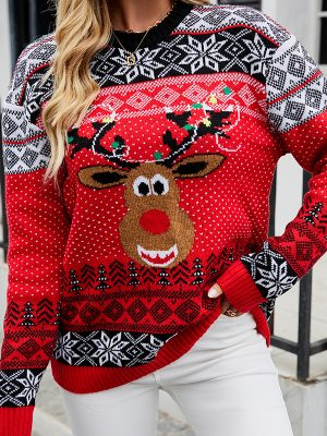 Christmas Deer Head Knit Pullover