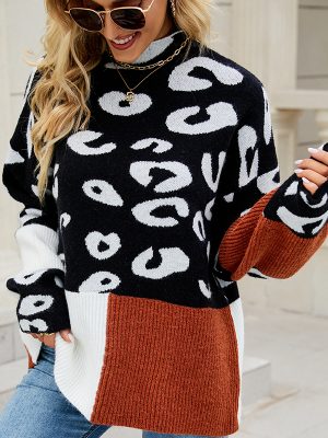 Leopard Splice Knit Pullover