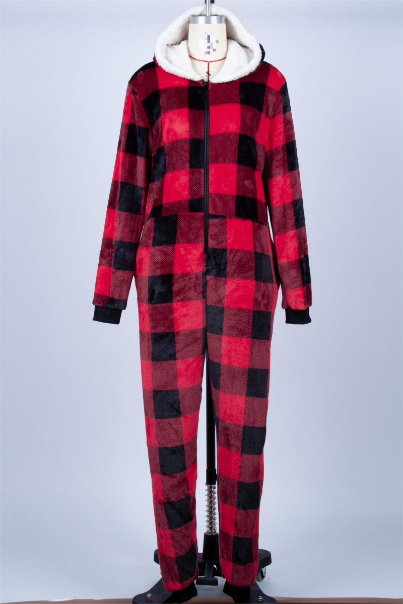 Round Neck Long Sleeve Flannel Jumpsuit for Fall - Image 6