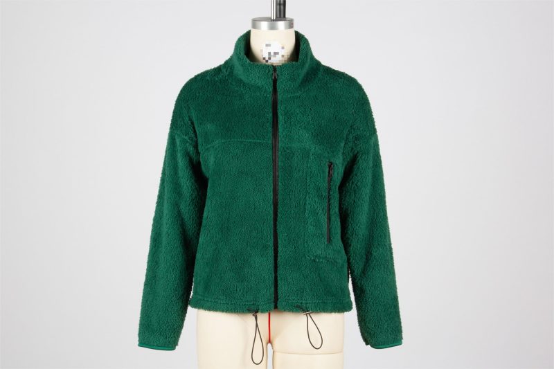 Women's Round Neck Adjustable Rope Zipper Plush Casual Jacket - Image 6