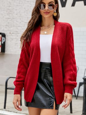 Twist Mid-Length Solid Cardigan