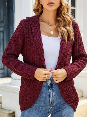 Solid Color Hooded Cardigan Sweater