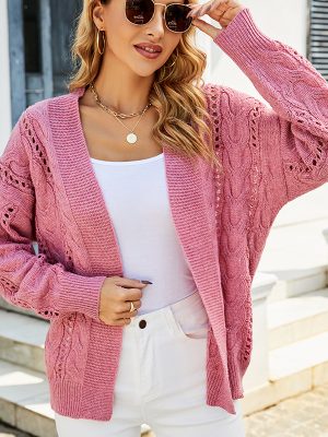 Solid Color V-Neck Knitwear Cardigan