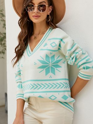 Striped Rhombus V-Neck Sweater