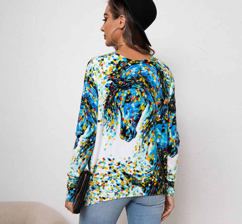 Oversized Loose-Fitting Pattern Print Pullover Sweater - Image 3