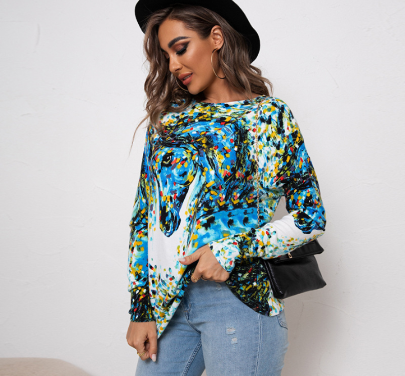 Oversized Loose-Fitting Pattern Print Pullover Sweater - Image 5