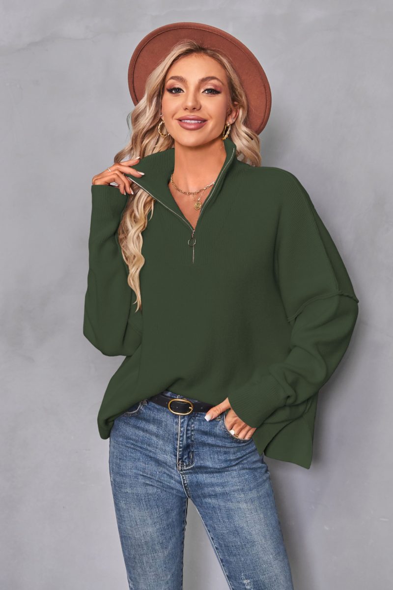 Long Sleeve Zipper Pullover with Split Detail for Women in Autumn/Winter - Image 2
