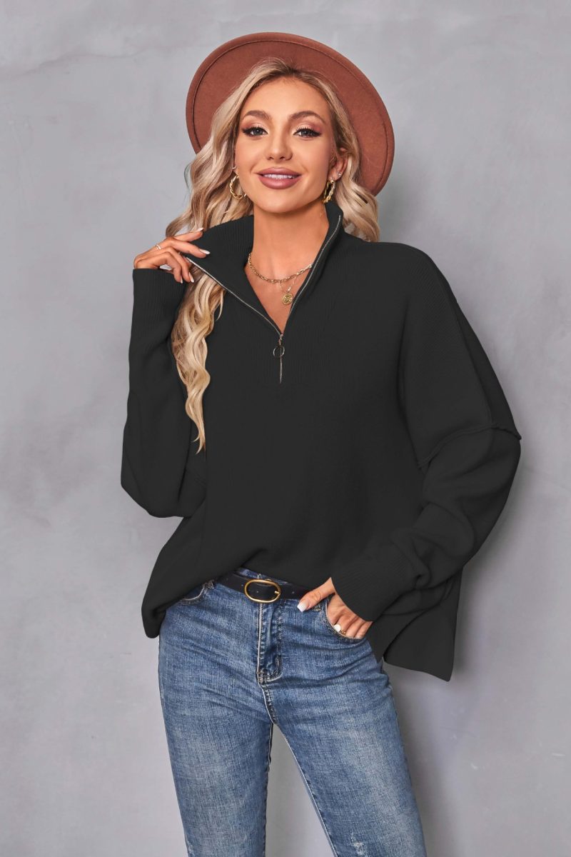Long Sleeve Zipper Pullover with Split Detail for Women in Autumn/Winter - Image 4