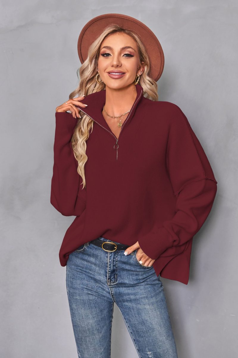 Long Sleeve Zipper Pullover with Split Detail for Women in Autumn/Winter - Image 5