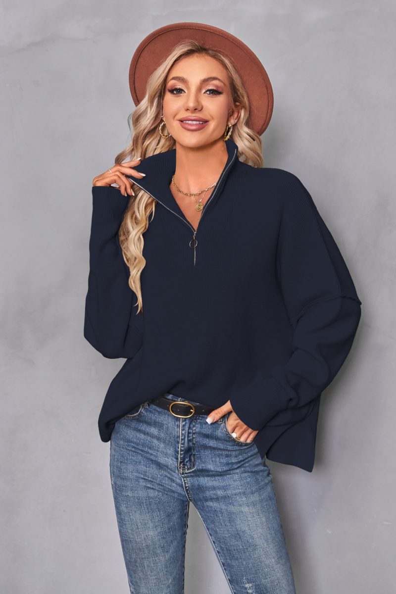 Long Sleeve Zipper Pullover with Split Detail for Women in Autumn/Winter - Image 6