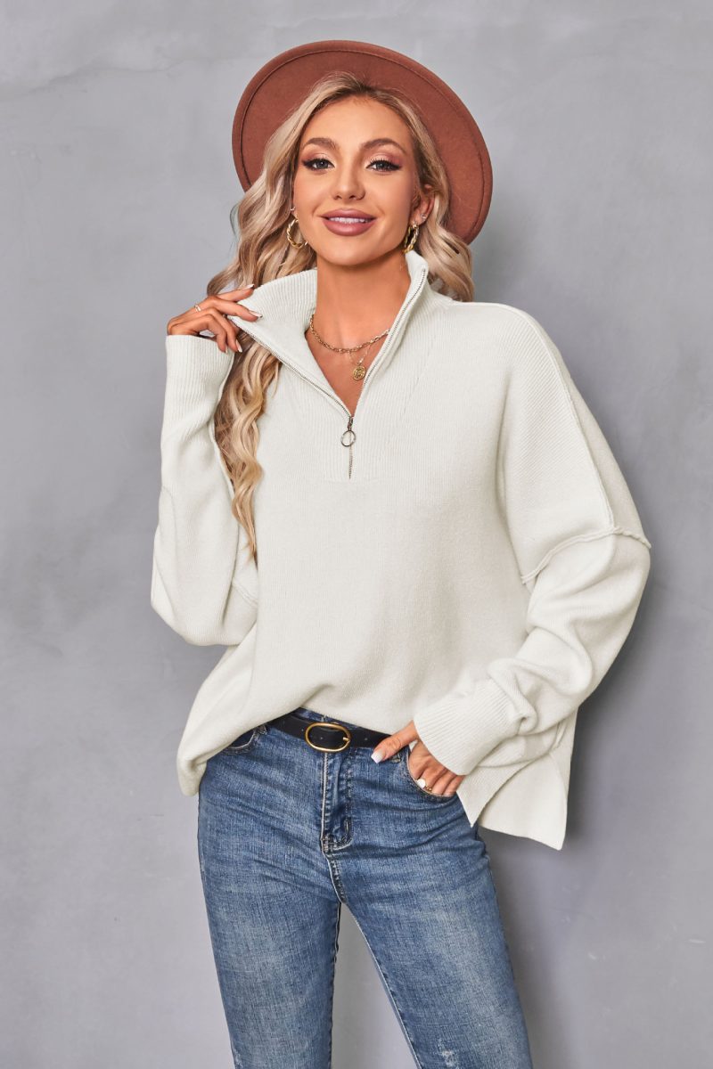 Long Sleeve Zipper Pullover with Split Detail for Women in Autumn/Winter - Image 7