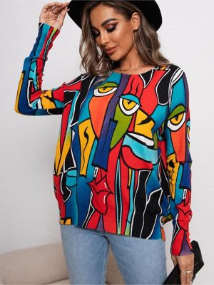 Plus Size Printed Knitwear Pullover