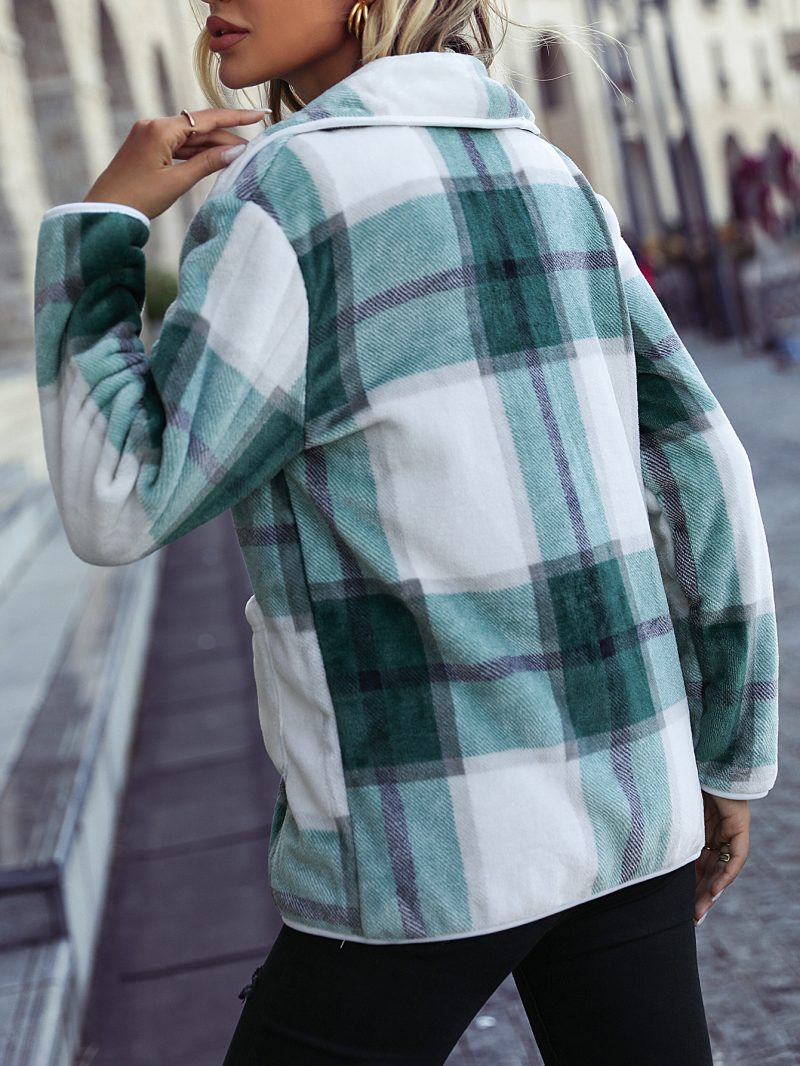 Sable Fur Printed Plaid Casual Coat - Image 2