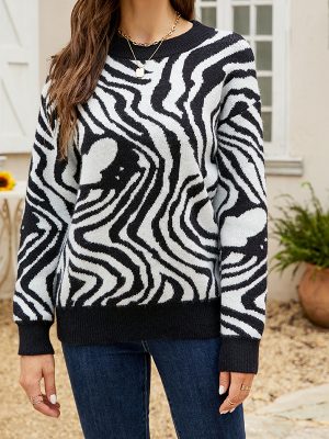 Zebra Striped Knitted Pullover