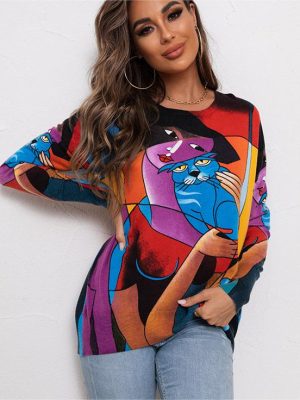 Autumn/Winter Cat Printing Knitwear Sweater