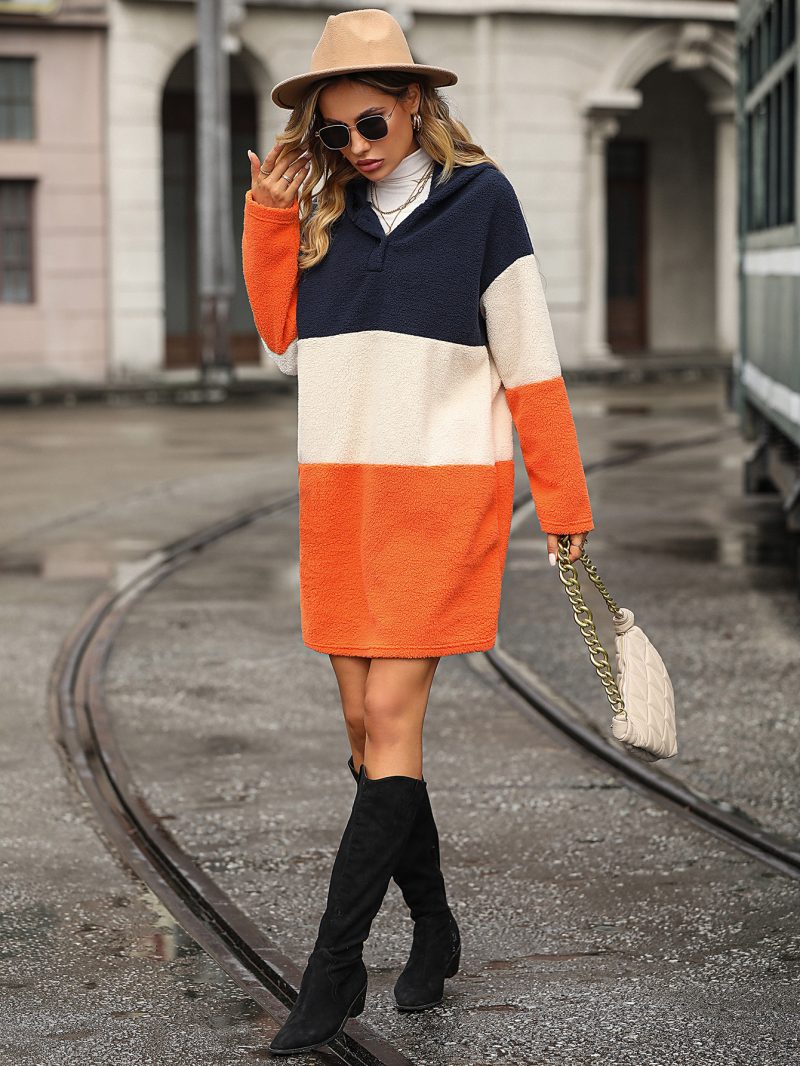 Hooded Color-Matching Bubble Velvet Sweater for Autumn/Winter - Image 2