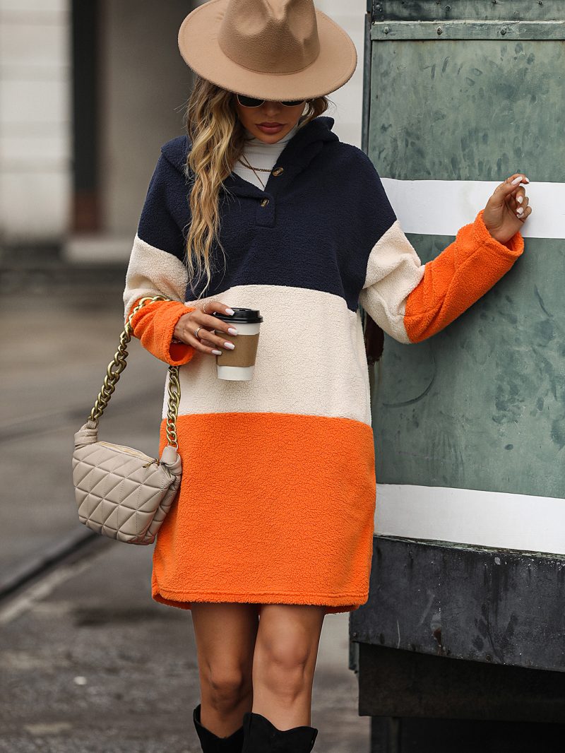 Hooded Color-Matching Bubble Velvet Sweater for Autumn/Winter - Image 3