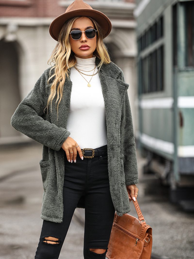 Collared Mercerized Plush Long Coat for Autumn/Winter - Image 2