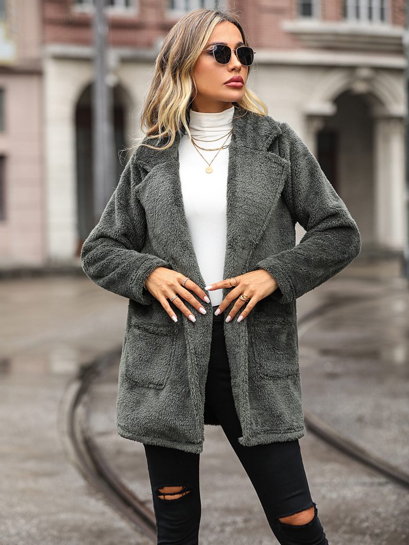 Collared Mercerized Plush Long Coat for Autumn/Winter - Image 3