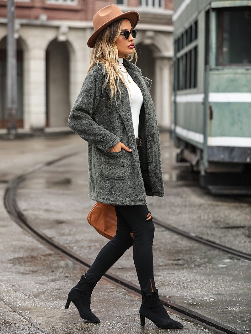 Collared Mercerized Plush Long Coat for Autumn/Winter - Image 4