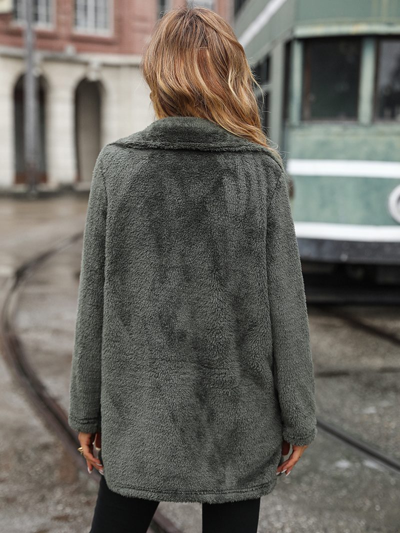 Collared Mercerized Plush Long Coat for Autumn/Winter - Image 5
