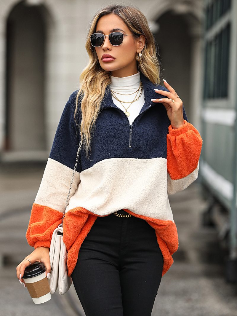Loose Lapels Striped Velvet Pullover - Image 2