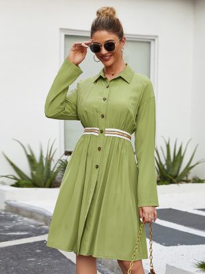 Mid-Length Single-Breasted Waist Shirt Dress