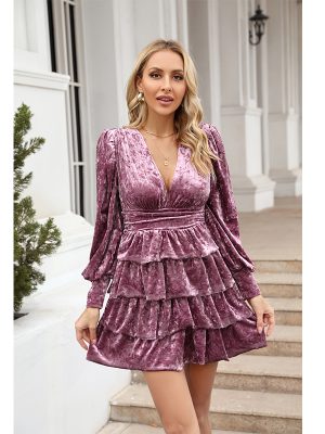 Women’s Solid Ruffled A-Line Dress for Fall/Winter