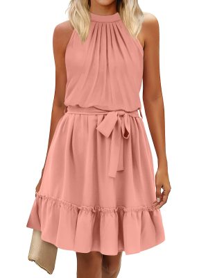 Halter Lace-Up Lantern Mini Dress