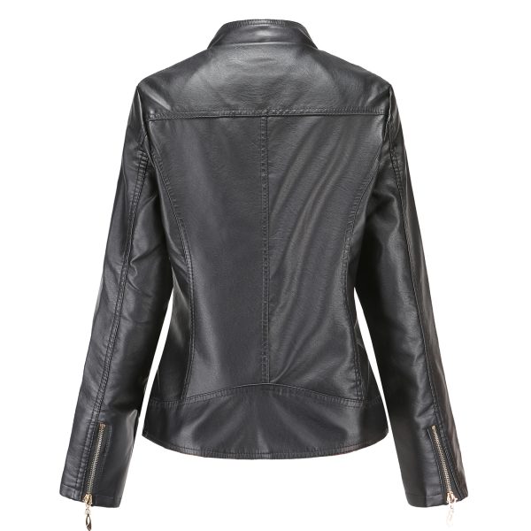 Stand Collar Faux Leather Jacket for Women - Image 2