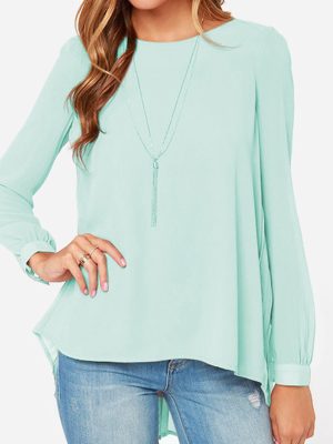 Spring Plus Size Chiffon Long Sleeve Round Neck Top