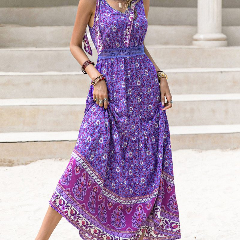 One-Piece Mixed Batch V-Neck Tight Waist Dress - Image 3