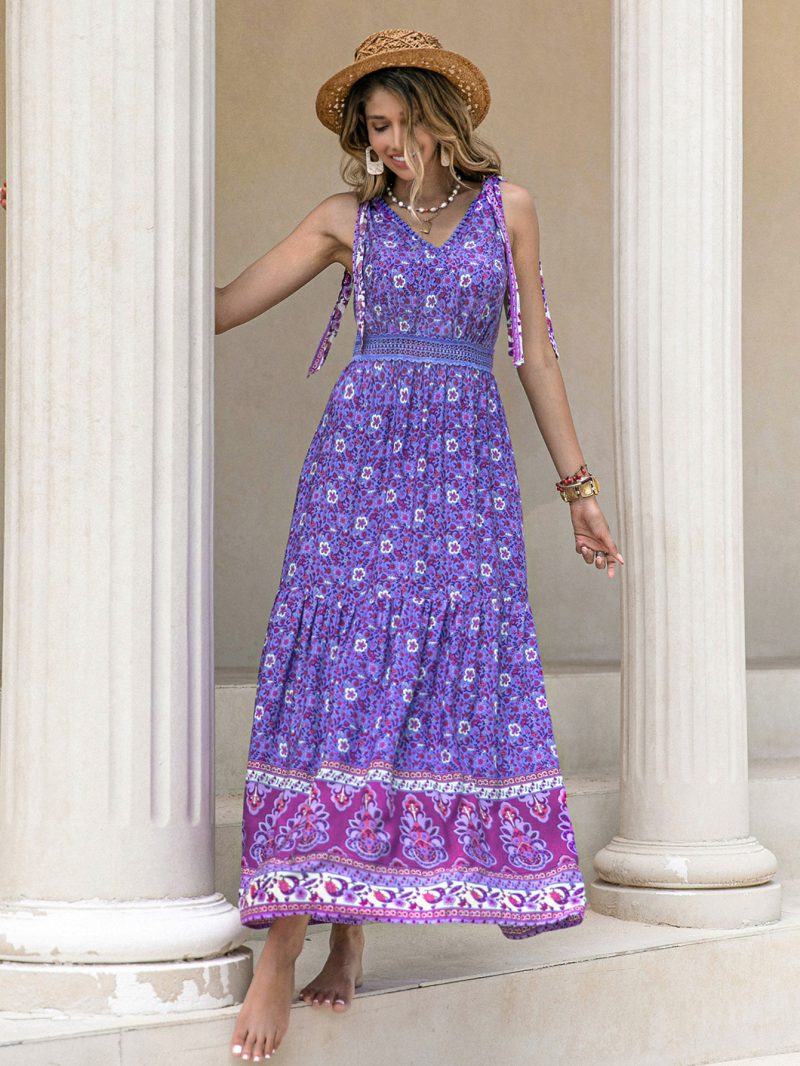 One-Piece Mixed Batch V-Neck Tight Waist Dress - Image 4