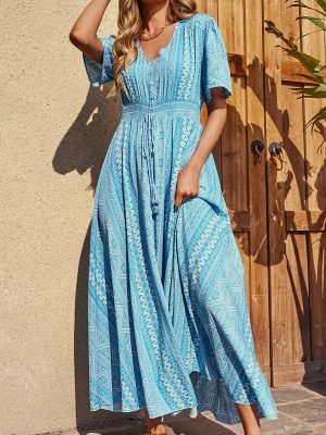 Comfortable Loose V-Neck Maxi Holiday Dress