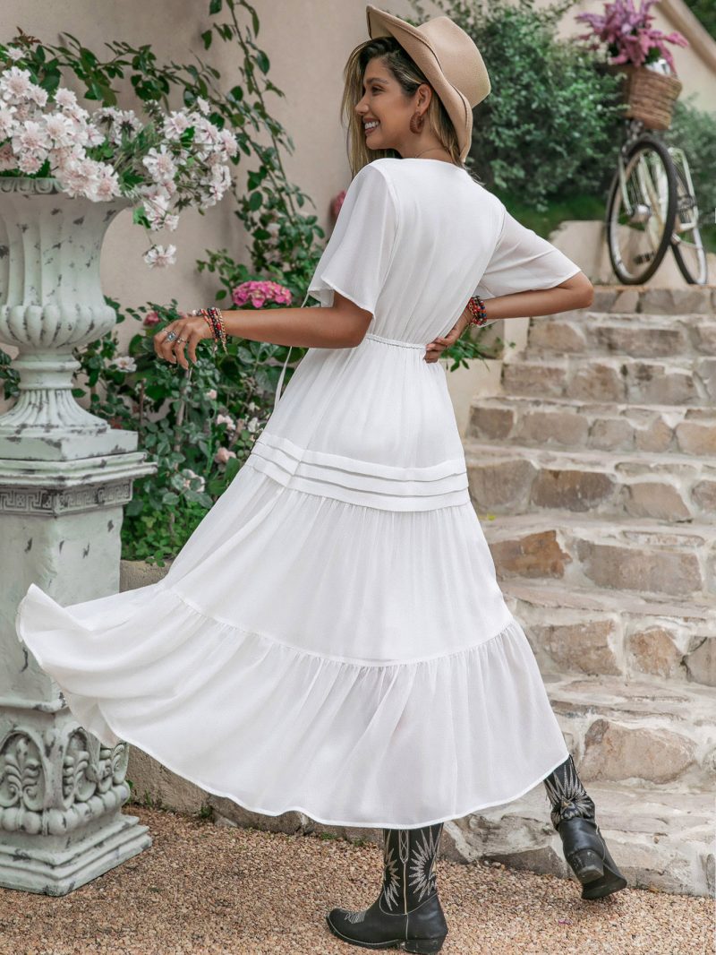Mixed Batch French Royal Pure White Nightdress with Waist Drawstring - Image 2