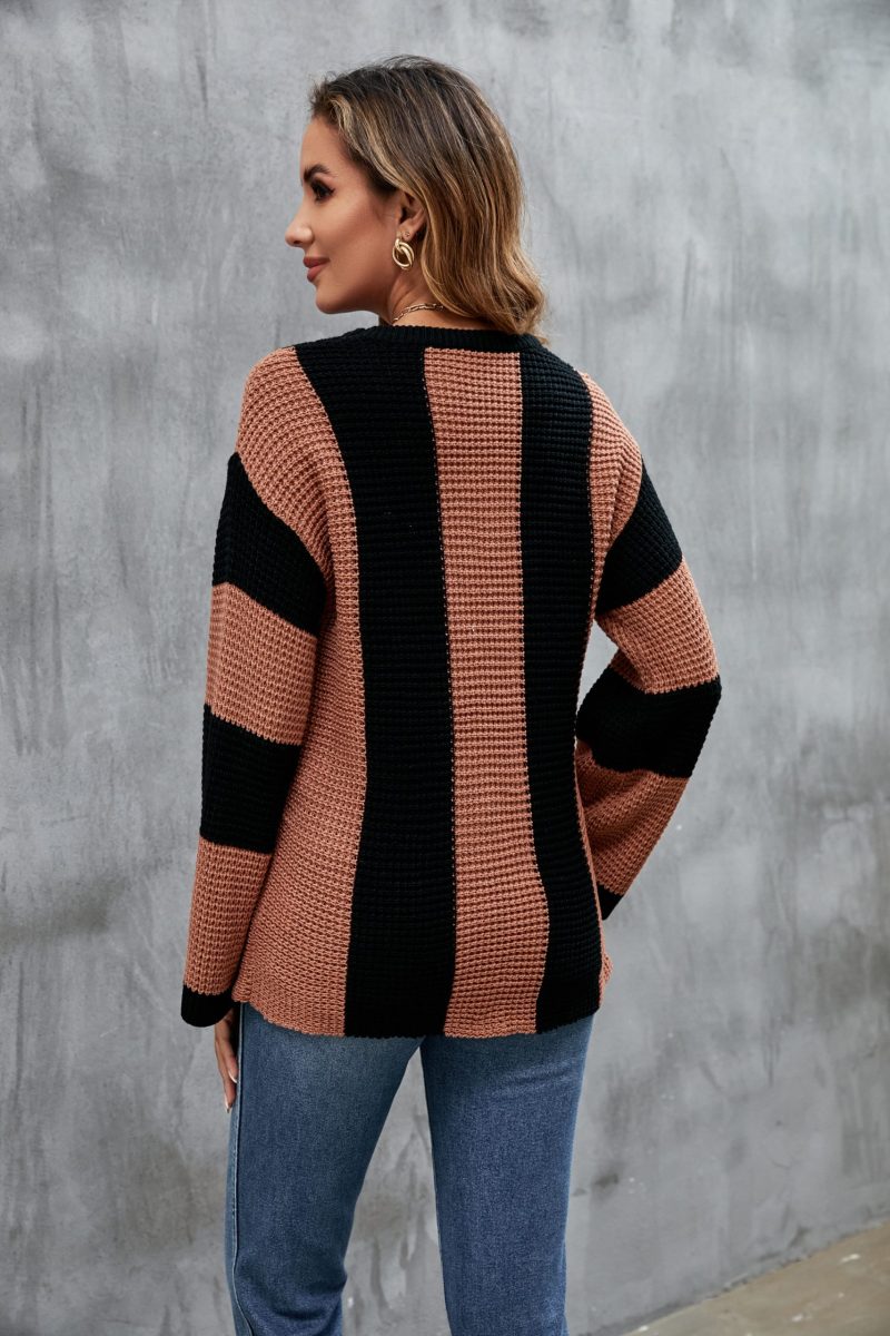 Retro Striped Loose Knit Sweater - Image 3