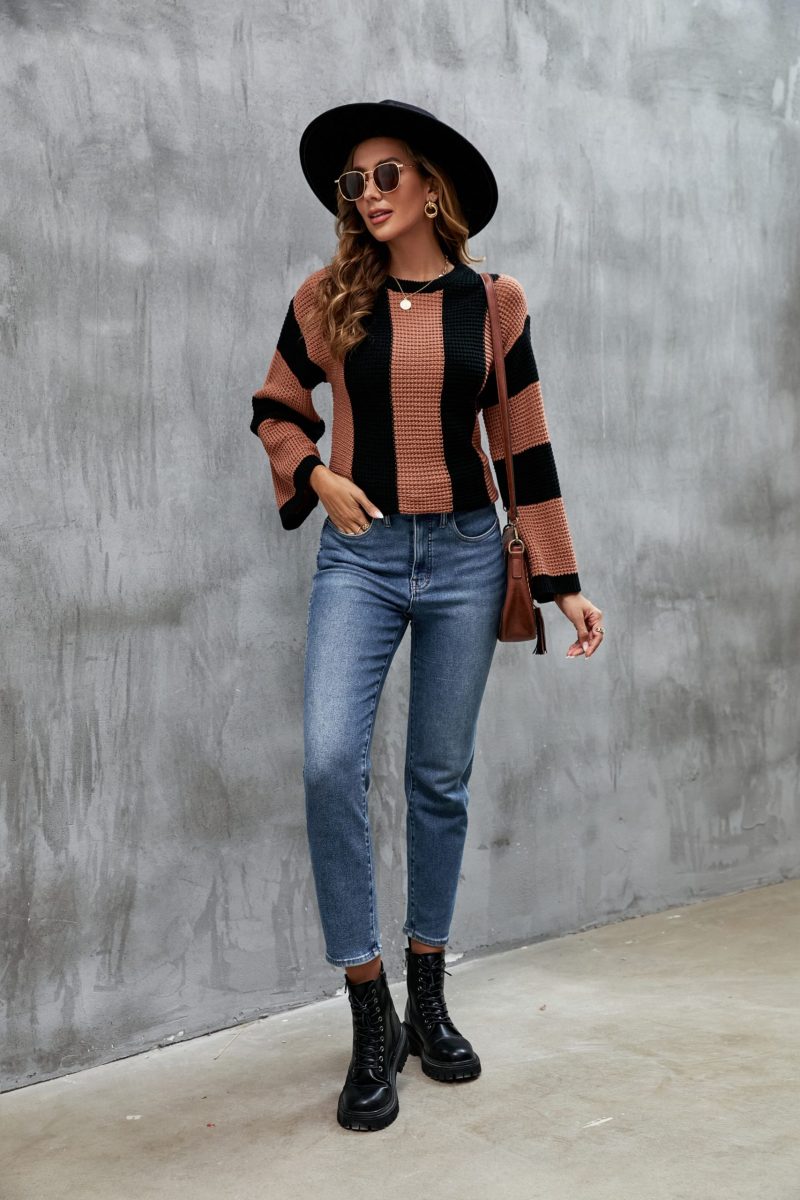 Retro Striped Loose Knit Sweater - Image 4