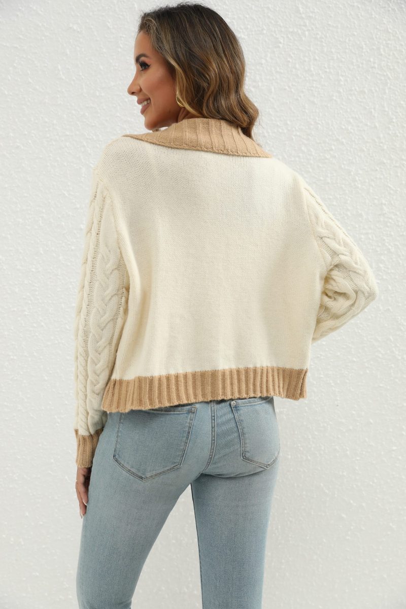 Contrast Lapel Short Knitted Sweater Coat - Image 3