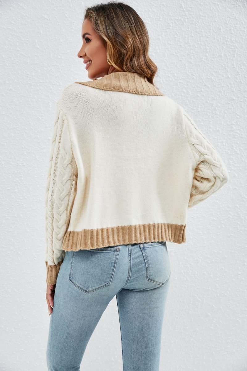 Contrast Lapel Short Knitted Sweater Coat - Image 5