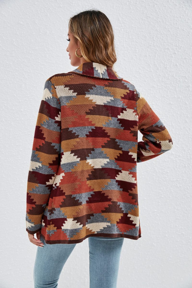 Retro Lapels Plaid Geometric Cardigan - Image 3