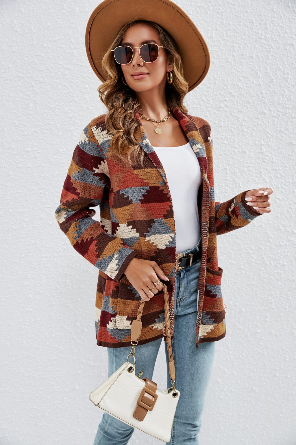 Retro Lapels Plaid Geometric Cardigan - Image 5