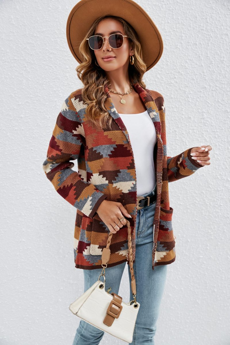 Retro Lapels Plaid Geometric Cardigan - Image 5