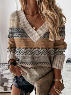 Retro V-Neck Office Sweater